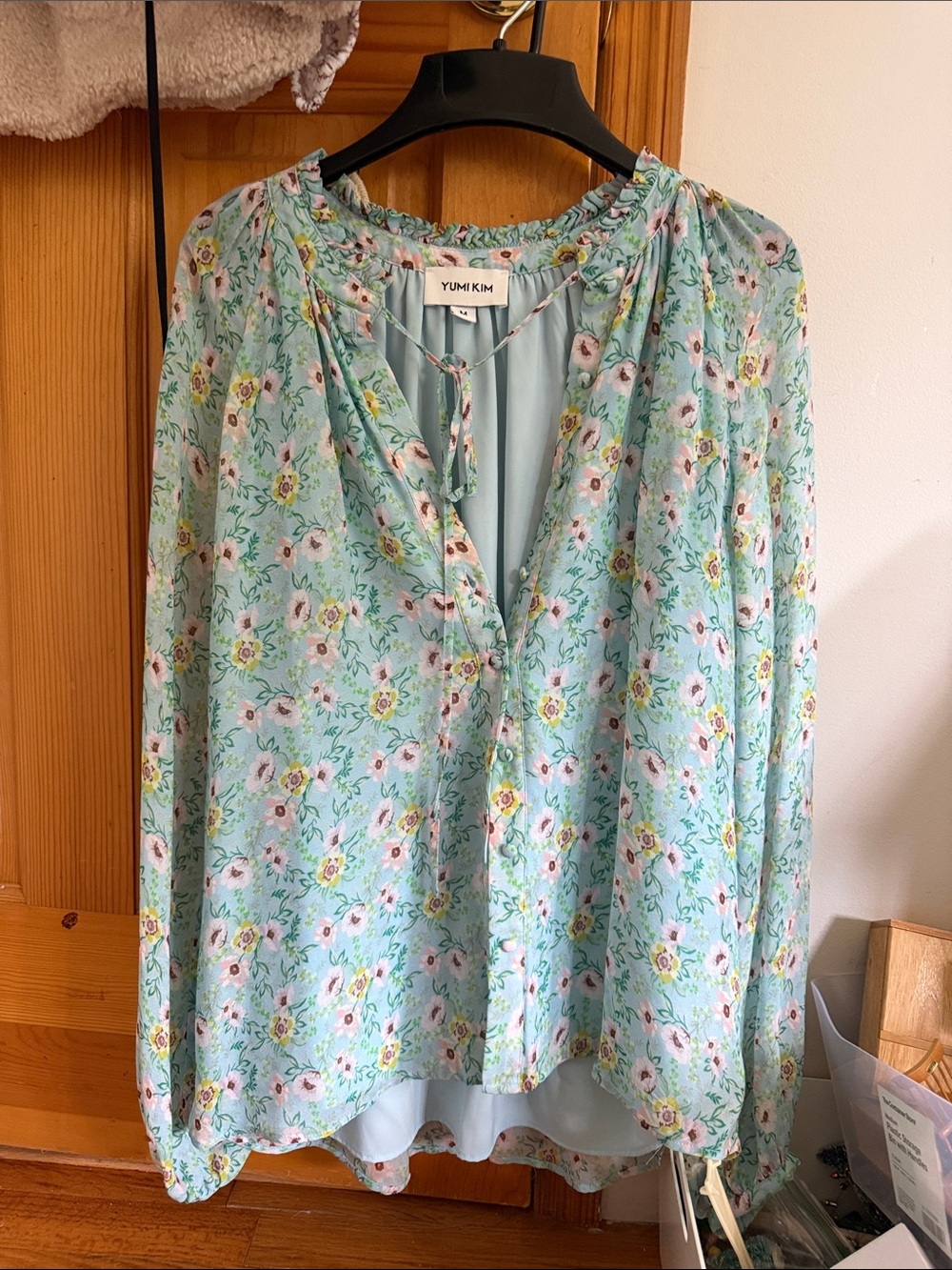 Yumi Kim Mint Floral Tie-Neck Blouse